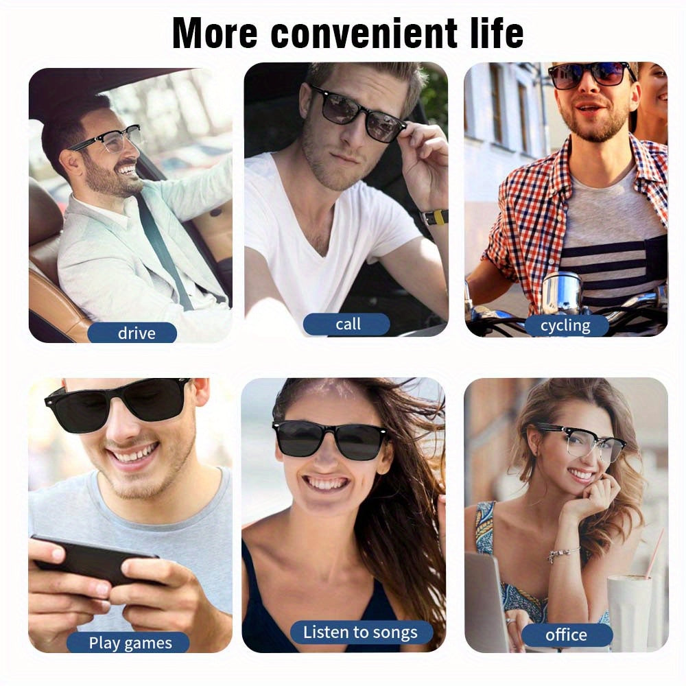 Chrono elite store-SENBONO Smart Glasses; Blue Light Filtering & Polarized Glass Lenses - Low Latency Audio - Built-in Mic & Speakers - Touch & AI Voice Assistant Compatible - 5hrs Battery - Rectangle/Large Gift For Birthday/Easter/President's