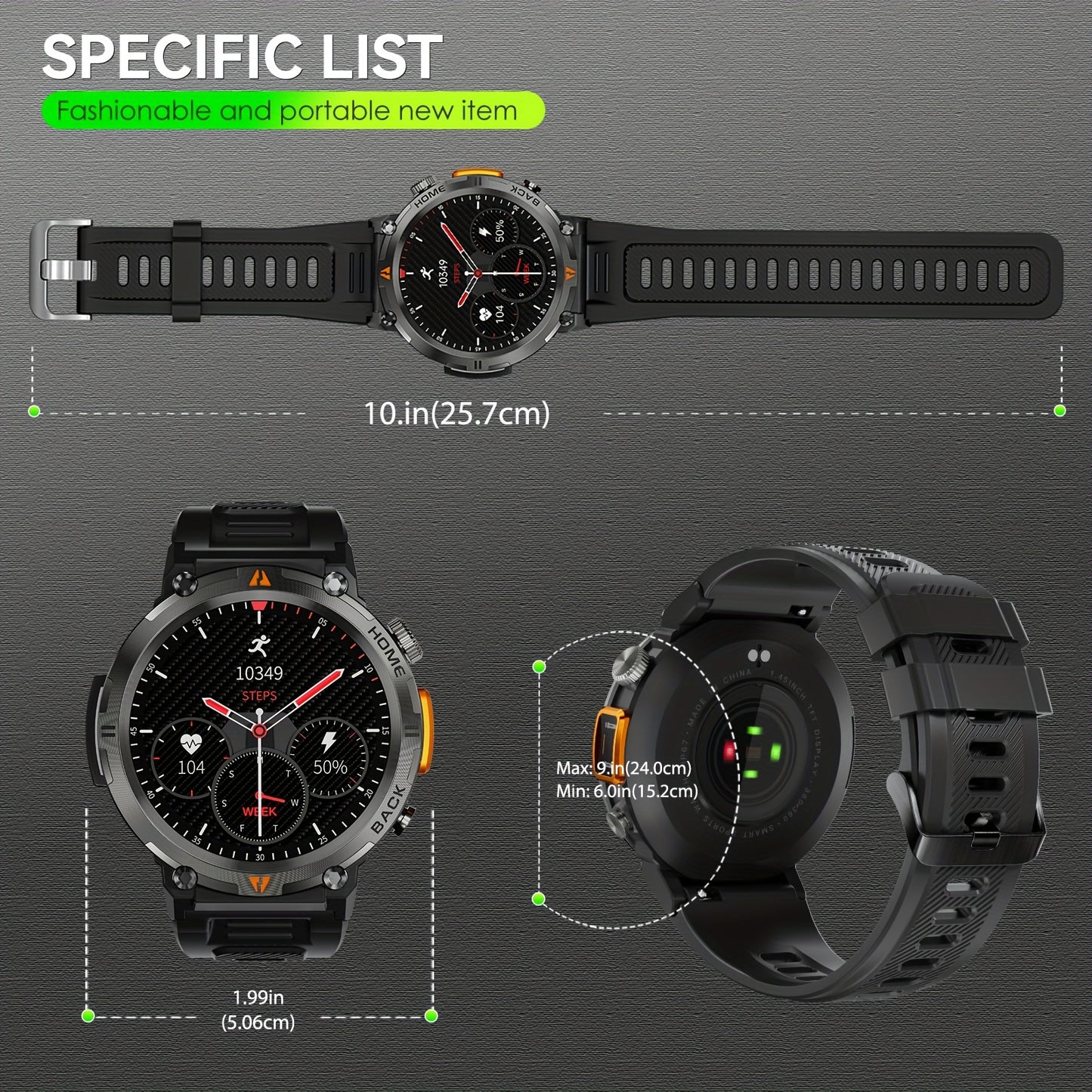 Chrono elite store-Men's Multi-Functional Compatible with Android Devices Watch