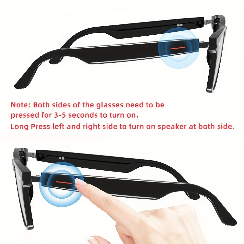 Chrono elite store-SENBONO Smart Glasses; Blue Light Filtering & Polarized Glass Lenses - Low Latency Audio - Built-in Mic & Speakers - Touch & AI Voice Assistant Compatible - 5hrs Battery - Rectangle/Large Gift For Birthday/Easter/President's